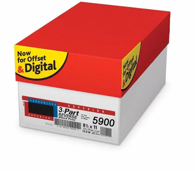 Main image of Superior 8.5 x 11 Carbonless Paper, 3 Part Reverse (Bright White/Canary/Pink), 833 Sets (2500 Sheets), 5 REAMS