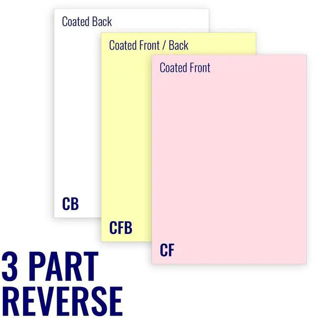 Main image of 8.5 x 11 Excel One Carbonless Paper 3 Part Reverse (Pink/Canary/Bright White), 1340 Sets, 8 REAMS