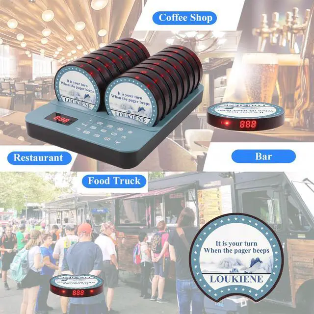 Alt view image 6 of 7 - Lineup Waiting Queue Pagers for Restaurants Paging System Coast Buzzer Beep Buzzer Signal Calling Customer Service for Cuisine Hospital, 16 Pagers