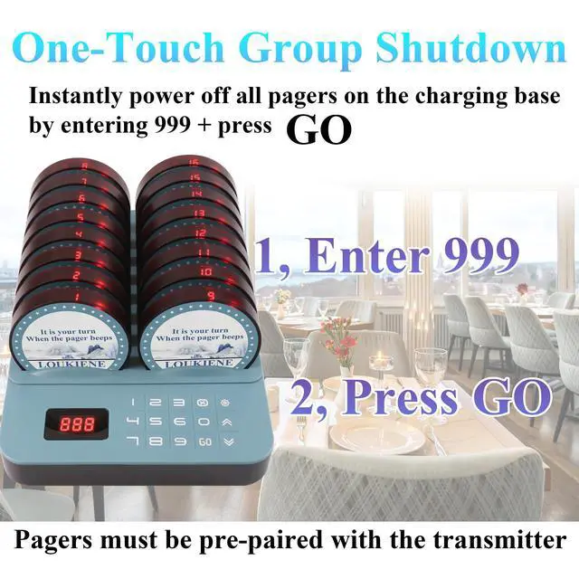 Alt view image 4 of 7 - Lineup Waiting Queue Pagers for Restaurants Paging System Coast Buzzer Beep Buzzer Signal Calling Customer Service for Cuisine Hospital, 16 Pagers
