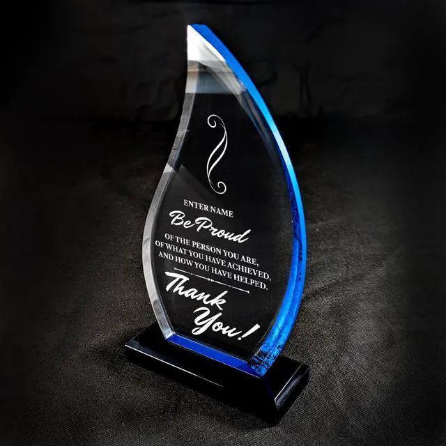 Alt view image 2 of 4 - Personalized Engraved Thank You Award - Laser Engraved Design - Thank You - Add Your Own Text - Includes Gift Box - Thank You Award (Acrylic Blue Flame)