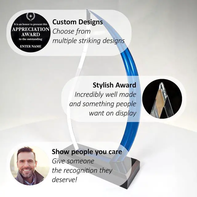 Alt view image 4 of 4 - Personalized Engraved Thank You Award - Laser Engraved Design - Thank You - Add Your Own Text - Includes Gift Box - Thank You Award (Acrylic Blue Flame)