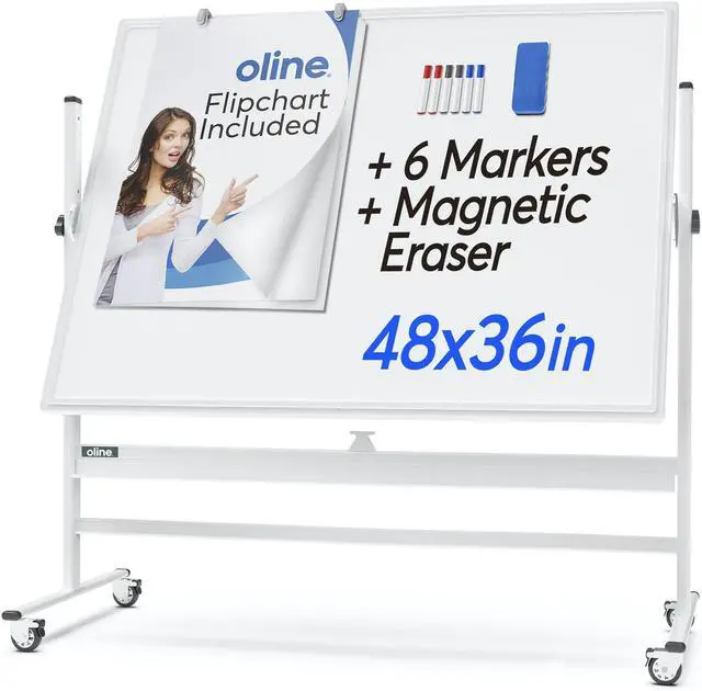 Main image of Mobile Whiteboard 48 x 36 Inch Large Height Adjust 360° Magnetic Rolling Double Sided Reversible Dry Erase Board (48x36, White & Silver)
