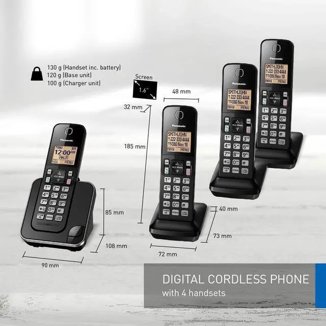 Alt view image 3 of 7 - KX-TGC384 Cordless Phone System with 4 Handsets - Black