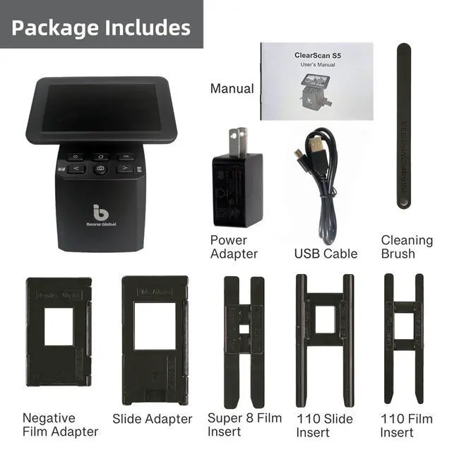 Alt view image 6 of 7 - BEONEGLOBAL ClearScan S5 Film Scanner High-Resolution Film&Slide Scanner with 5 LCD Convert 135, 126, 110 Super8 Negatives and Slides to 24MP Digital JPEG Photos Quickly