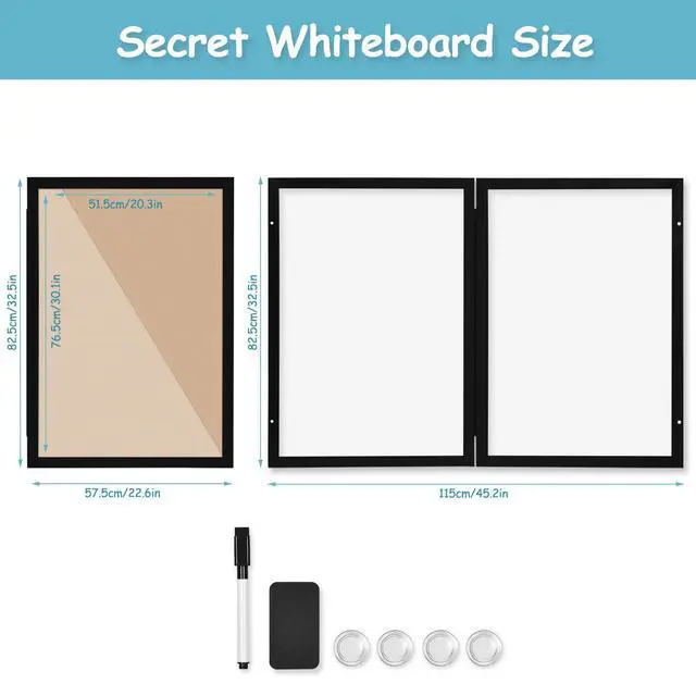 Alt view image 7 of 7 - Black Hidden Board, Enclosed Whiteboard with Wooden Frame, 20x30in Poster Frame and Functional Whiteboard for Office, Home(Poster Not Included)