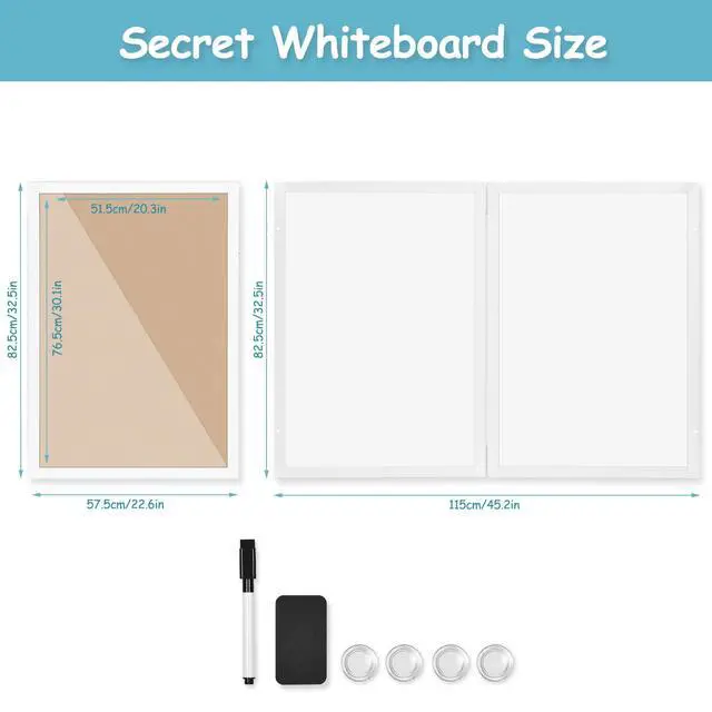 Alt view image 5 of 7 - White Hidden Board, Enclosed Whiteboard with Wooden Frame, 20x30in Poster Frame and Functional Whiteboard for Office, Home(Poster Not Included)