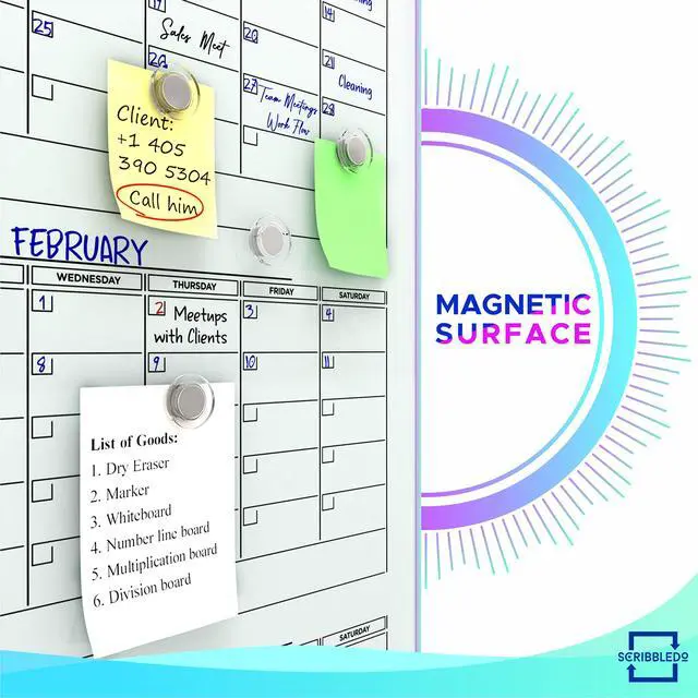 Alt view image 6 of 7 - Glass Dry Erase Calendar 34x46 Magnetic Quarterly Whiteboard | 3 Month Wall Planner, Frameless Standoff Mount, Includes Marker Tray, Home Office And Classroom, Hardware Included