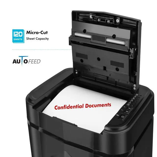 Alt view image 2 of 7 - High Security 120-Sheet Auto Feed Micro-Cut Paper and Credit Card Shredder with 5 Gallon Pullout Basket / 60 Minutes/Security Level P-5