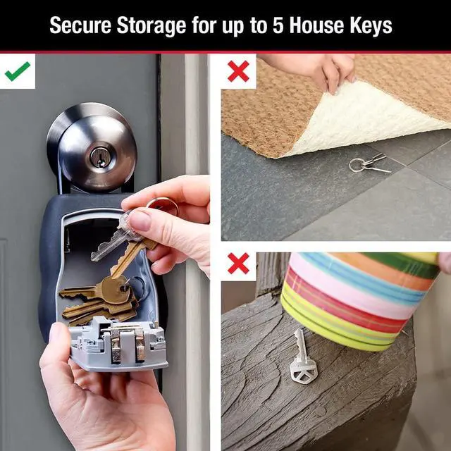 Alt view image 2 of 7 - Key Lock Box for House Keys Outdoor Portable Combination Lockbox with Resettable 4 Digit Code, Weather Resistant Durable Metal Body, Holds 5 Keys, 5400EC5, Black, 5 Pack