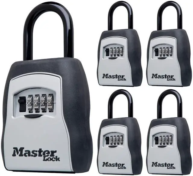 Main image of Key Lock Box for House Keys Outdoor Portable Combination Lockbox with Resettable 4 Digit Code, Weather Resistant Durable Metal Body, Holds 5 Keys, 5400EC5, Black, 5 Pack