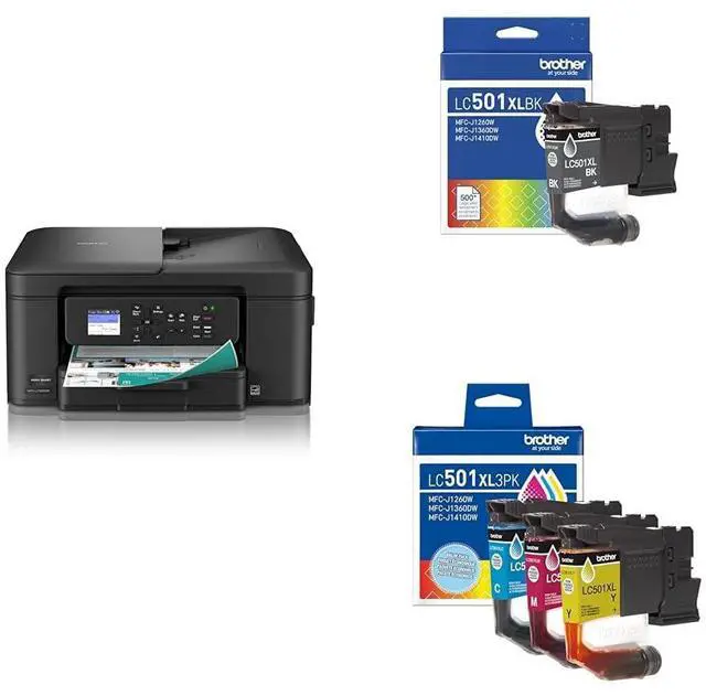 Main image of Bundle of Work Smart 1360 Wireless Color Inkjet All-in-One Printer (MFC-J1360DW) + Genuine LC501XLBK High Yield Black Ink Cartridge & LC501XL3PK 3-Pack High Yield Color Ink Cartridges