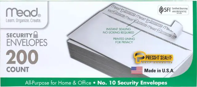 Main image of #10 Security Business Envelopes Letter Size 4-1/8" x 9-1/2" Peel and Seal, Privacy Lined, No-Window, Press-It Seal-It Self-Adhesive for Home & Office Mailing, 200 Count (742020) (Pack of 12)