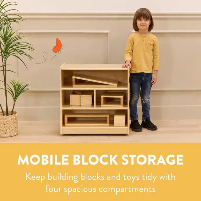 Alt view image 3 of 7 - 4-Compartment Mobile Block Storage Cabinet, Starter, Toy Organizer, Natural, 24" W x 13" D x 24.63" H