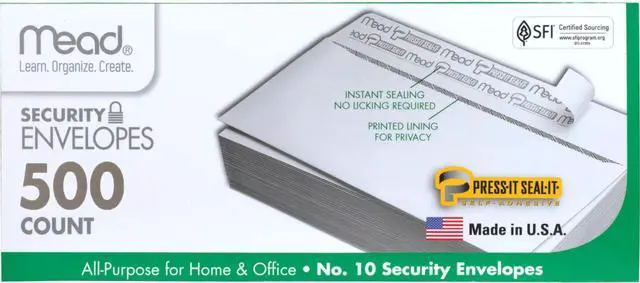 Main image of #10 Security Business Envelopes Letter Size 4-1/8" x 9-1/2" Peel and Seal, Privacy Lined, No-Window, Press-It Seal-It Self-Adhesive for Home & Office Mailing, 500 Count (740010) (Pack of 5)