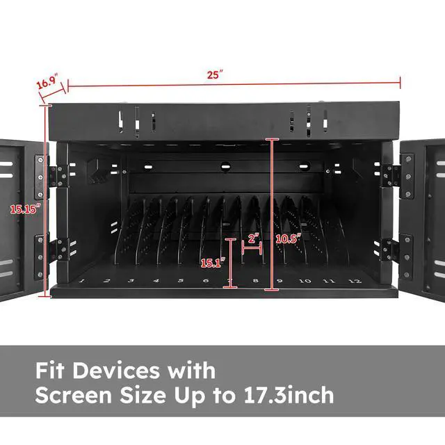 Alt view image 2 of 7 - 12 Device Portable Tabletop Charging Cart with Lock |Up to 17" Screen | Portable Charging Station for iPads, Tablets, Chromebooks and Laptop Computers for Classroom or Office