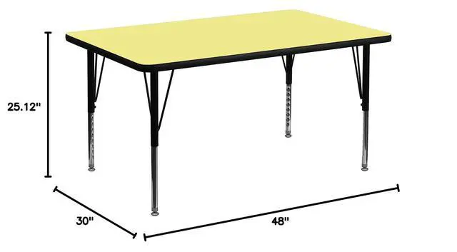 Alt view image 2 of 3 - 30''W x 48''L Rectangular Yellow Thermal Laminate Activity Table - Height Adjustable Short Legs