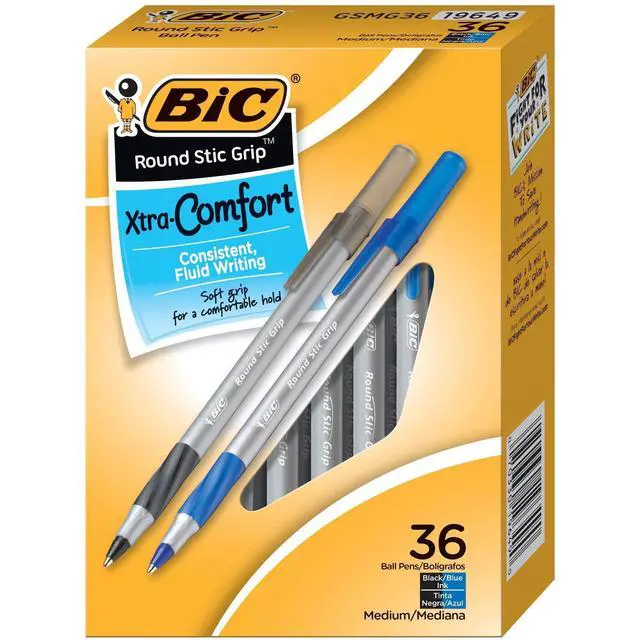 Alt view image 3 of 7 - Round Stic Grip Xtra Comfort Assorted Colors Ballpoint Pens, Medium Point (1.2mm), 36-Count Pack, Perfect Writing Pens With Soft Grip for Superb Comfort and Control, Pack of 18