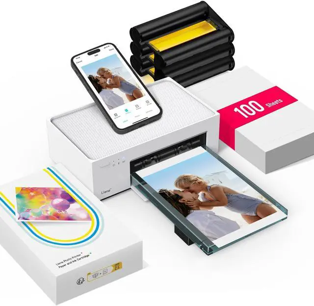 Main image of M100 4x6'' Photo Printer, Phone Printer 100 Sheets & 3 Cartridges, Full-Color Photo, Portable Instant Photo Printer for iPhone Android, Thermal Dye Sublimation, Wi-Fi Picture Printer 100 Papers