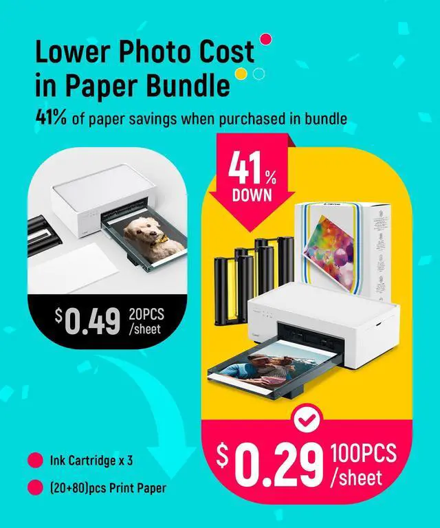 Alt view image 2 of 7 - M100 4x6'' Photo Printer, Phone Printer 100 Sheets & 3 Cartridges, Full-Color Photo, Portable Instant Photo Printer for iPhone Android, Thermal Dye Sublimation, Wi-Fi Picture Printer 100 Papers