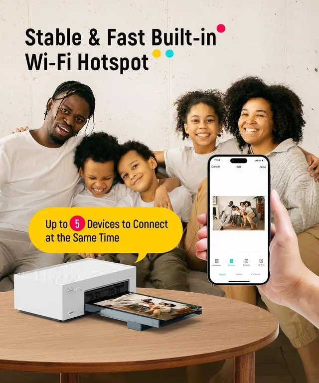 Alt view image 5 of 7 - M100 4x6'' Photo Printer, Phone Printer 100 Sheets & 3 Cartridges, Full-Color Photo, Portable Instant Photo Printer for iPhone Android, Thermal Dye Sublimation, Wi-Fi Picture Printer 100 Papers