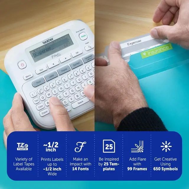Alt view image 2 of 6 - P-Touch PTD220 Home/Office Everyday Label Maker | Prints TZe Label Tapes up to ~1/2 inch White (Pack of 3)