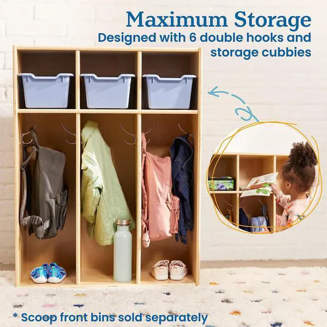Alt view image 4 of 7 - Streamline 3-Section Toddler Coat Locker with Cubby Storage, Kids Furniture, Natural