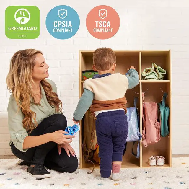 Alt view image 5 of 7 - Streamline 3-Section Toddler Coat Locker with Cubby Storage, Kids Furniture, Natural
