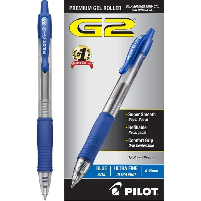 Alt view image 2 of 7 - G2 Premium Refillable and Retractable Rolling Ball Gel Pens, Ultra Fine Point, Gel Ink Pens, 0.38mm, Blue Ink, 12 Count (Pack of 12)