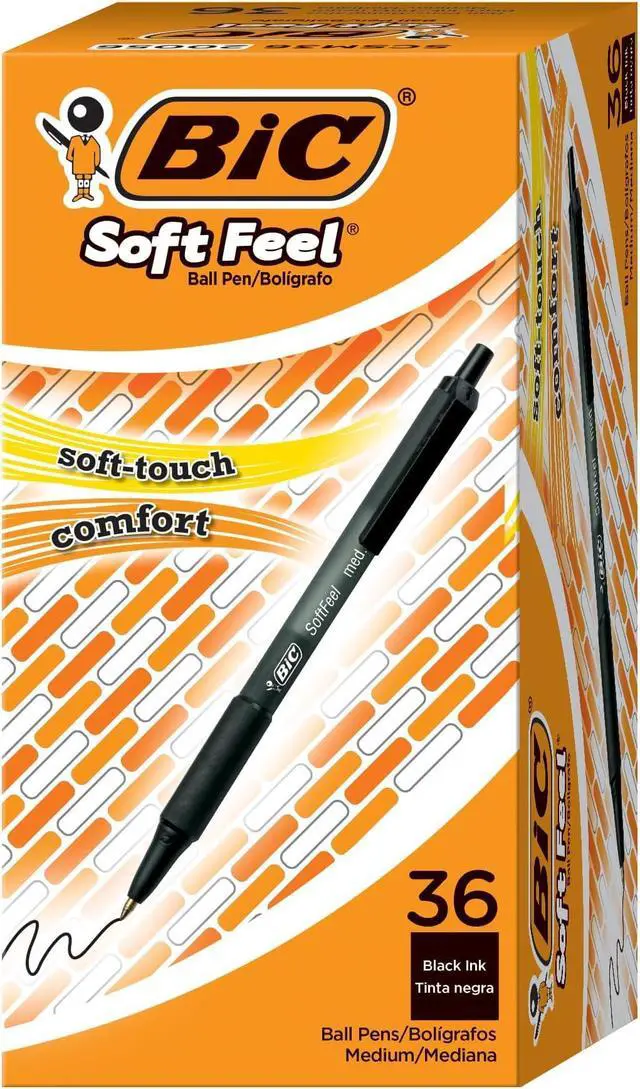 Main image of Soft Feel Black Retractable Ballpoint Pens, Medium Point (1.0mm), 36-Count Pack, Black Pens With Soft-Touch Comfort Grip (Pack of 12)