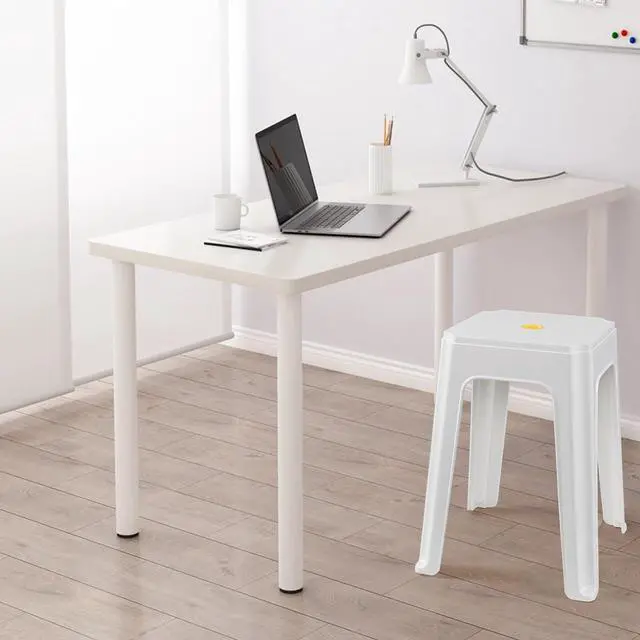 Alt view image 2 of 7 - 6 Pack 18.7 Inch White Plastic Stackable Stools, Nesting Stools | Stable Square Seat, Nestable Design, for Home, School Classroom, Office