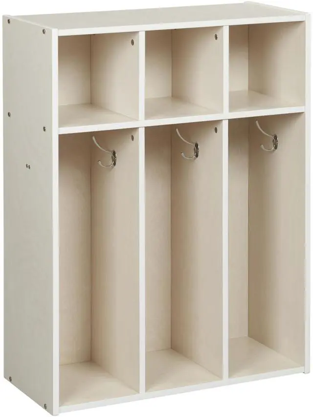 Main image of Streamline 3-Section Toddler Coat Locker with Cubby Storage, Kids Furniture, White Wash