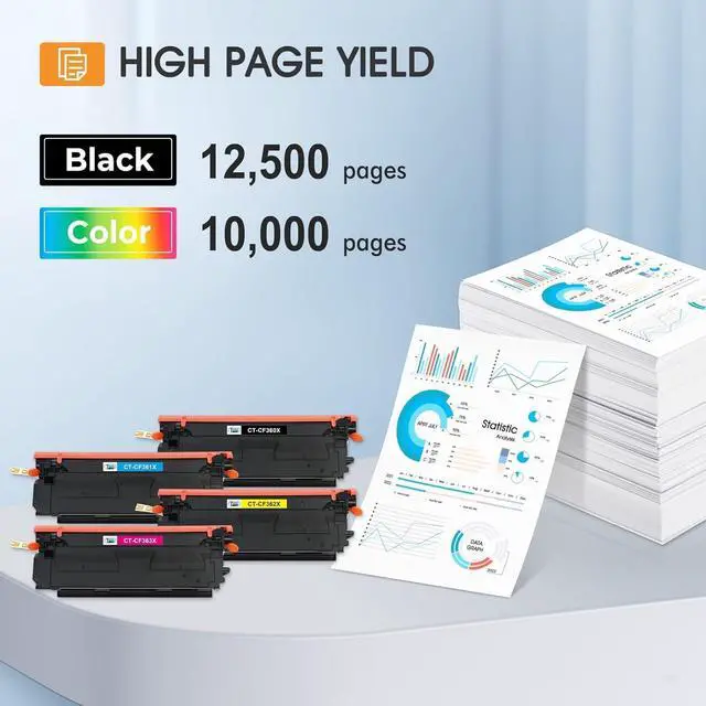 Alt view image 3 of 7 - 508X 508A M553 Toner Cartridge Set CF360X CF360A High Yield New Version | Compatible for HP Color LaserJet Enterprise M553 M552 MFP M577 Series M552dn M553dn M553n M553x Printer 4 Pack