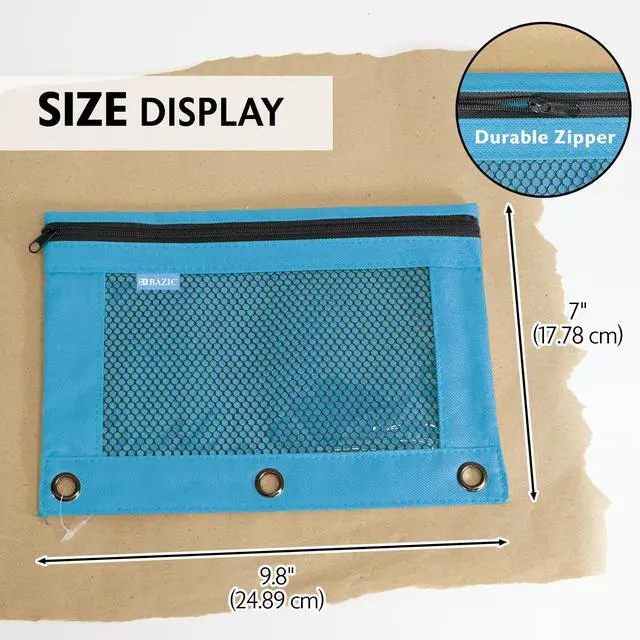 Alt view image 2 of 7 - Retro Pastel 3-Ring Pencil Pouch with Mesh Window, 144-Case | clear mesh window and a zipper closure for pens, pencils