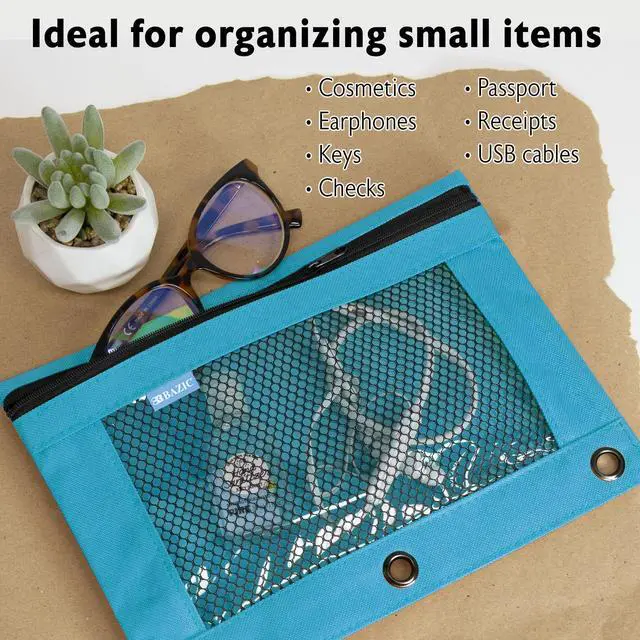 Alt view image 5 of 7 - Retro Pastel 3-Ring Pencil Pouch with Mesh Window, 144-Case | clear mesh window and a zipper closure for pens, pencils