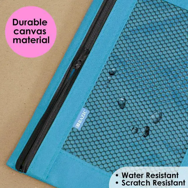 Alt view image 3 of 7 - Retro Pastel 3-Ring Pencil Pouch with Mesh Window, 144-Case | clear mesh window and a zipper closure for pens, pencils