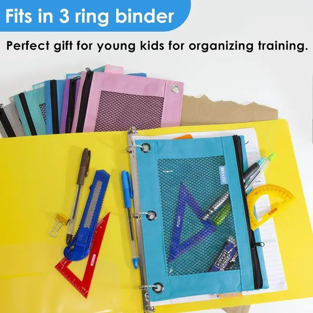 Alt view image 6 of 7 - Retro Pastel 3-Ring Pencil Pouch with Mesh Window, 144-Case | clear mesh window and a zipper closure for pens, pencils