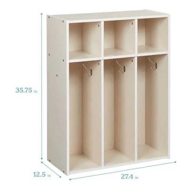 Alt view image 2 of 7 - Streamline 3-Section Toddler Coat Locker with Cubby Storage, Kids Furniture, White Wash