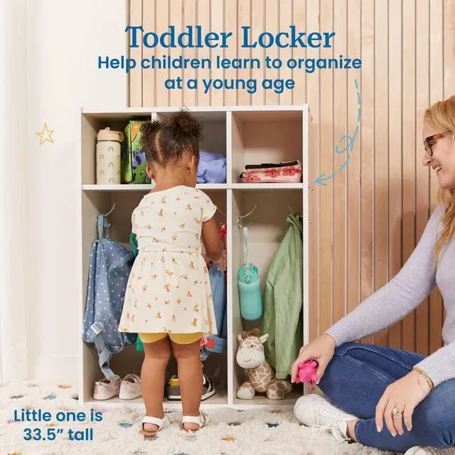 Alt view image 3 of 7 - Streamline 3-Section Toddler Coat Locker with Cubby Storage, Kids Furniture, White Wash
