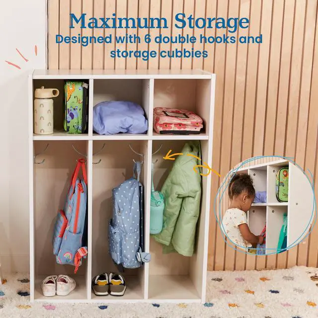 Alt view image 4 of 7 - Streamline 3-Section Toddler Coat Locker with Cubby Storage, Kids Furniture, White Wash