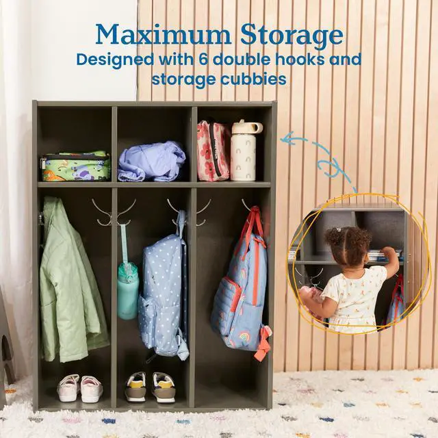 Alt view image 4 of 7 - Streamline 3-Section Toddler Coat Locker with Cubby Storage, Kids Furniture, Grey Wash