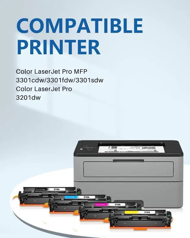 Alt view image 2 of 7 - 218A Toner Cartridge 4 Pack for HP Color LaserJet Pro MFP 3301fdw 3201dw | for 3301cdw 3301sdw printer, High Yield with Chip W2180A W2181A W2182A W2183A (Black, Cyan, Magenta, Yellow)