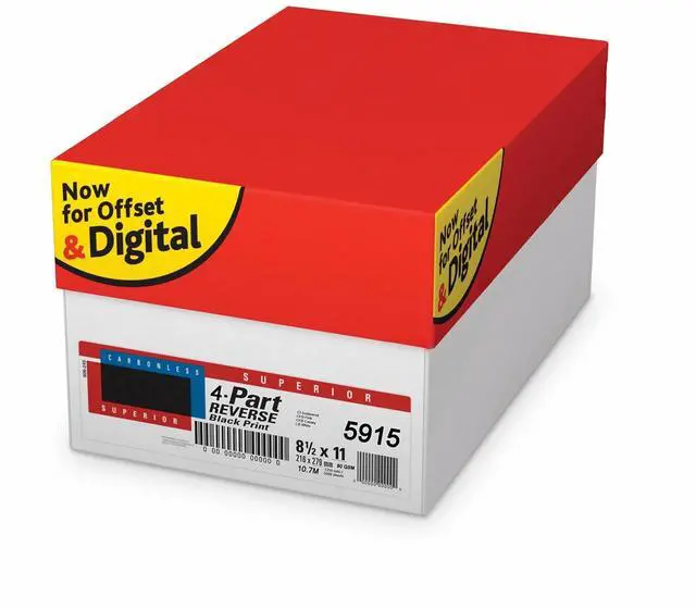 Main image of 8.5 x 11 Superior Carbonless Paper, 4 Part Reverse (Gold/Pink/Canary/White), 1000 Sets, 4000 Sheets, 8 REAMS