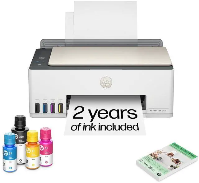 Main image of Smart Tank 5103 Wireless All-in-One Ink Tank Printer, Scanner,2 Years of Ink, 100 Sheets of Photo Paper Included, Cartridge-Free, Refillable, AI-Enabled (5D1B2A)