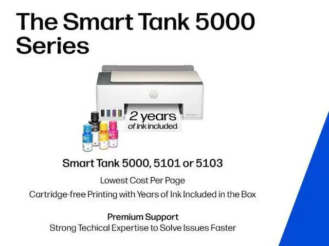 Alt view image 6 of 7 - Smart Tank 5103 Wireless All-in-One Ink Tank Printer, Scanner,2 Years of Ink, 100 Sheets of Photo Paper Included, Cartridge-Free, Refillable, AI-Enabled (5D1B2A)