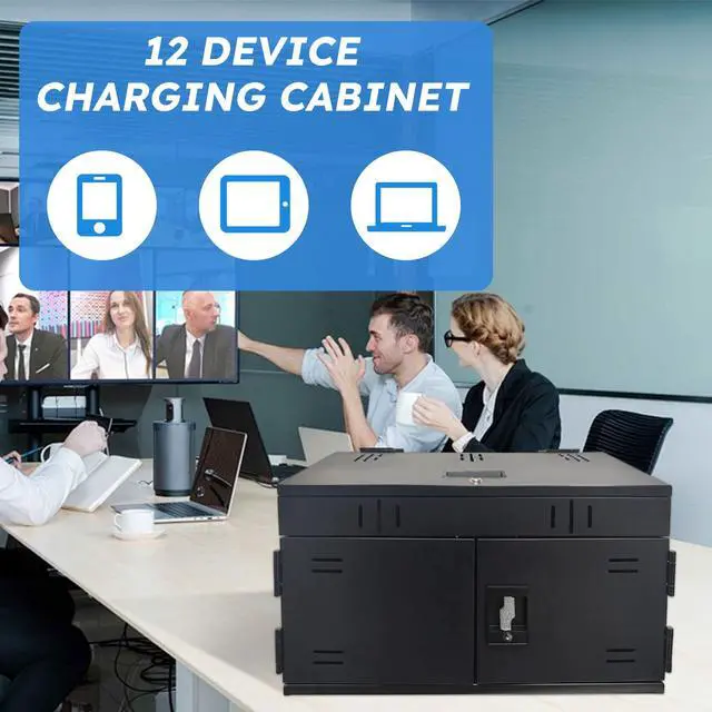 Alt view image 2 of 6 - 12 Device Charging Station for Laptops & Tablets, Portable Lockable Charging Cabinet Lock Box with Cable Management,Fits 17in Laptop Computers Chromebooks, for Classroom, Library, and Office(Black)