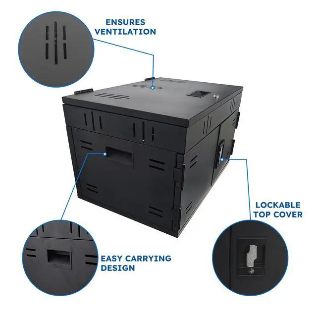 Alt view image 5 of 6 - 12 Device Charging Station for Laptops & Tablets, Portable Lockable Charging Cabinet Lock Box with Cable Management,Fits 17in Laptop Computers Chromebooks, for Classroom, Library, and Office(Black)