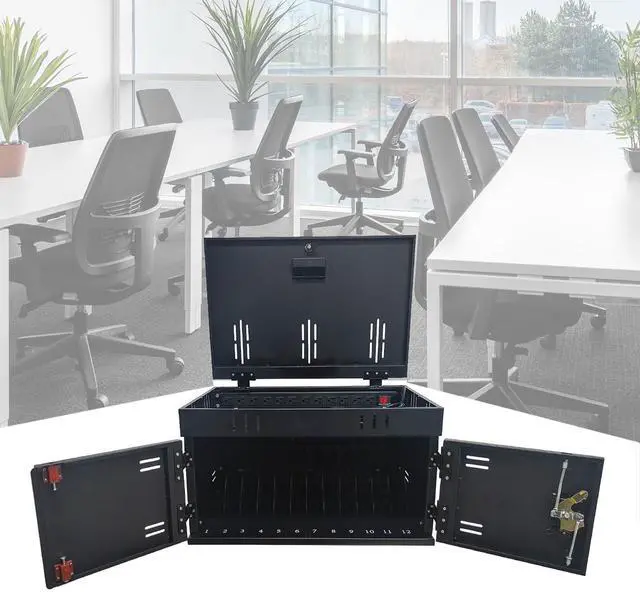 Main image of 12 Device Charging Station for Laptops & Tablets, Portable Lockable Charging Cabinet Lock Box with Cable Management,Fits 17in Laptop Computers Chromebooks, for Classroom, Library, and Office(Black)