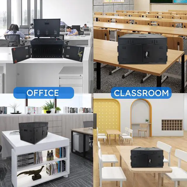 Alt view image 6 of 6 - 12 Device Charging Station for Laptops & Tablets, Portable Lockable Charging Cabinet Lock Box with Cable Management,Fits 17in Laptop Computers Chromebooks, for Classroom, Library, and Office(Black)