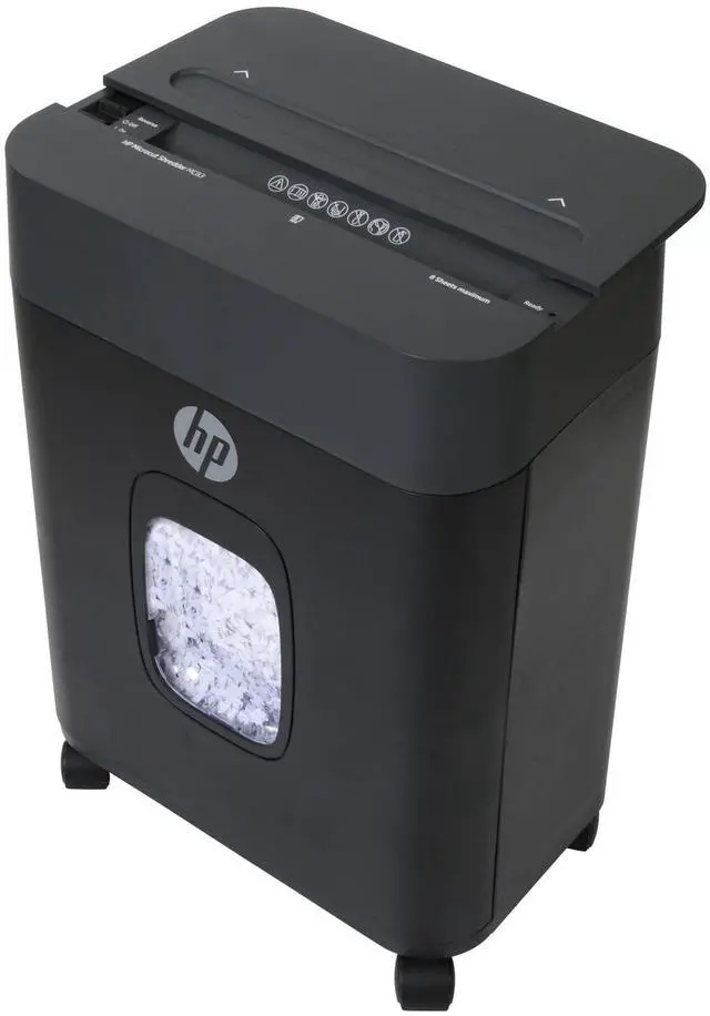 Main image of HP - Micro Cut Paper Shredder, 8-Sheet Capacity, Slide Top Design, Pullout Basket, High Security Shredding for Home Use, Compact Size with Rolling Casters